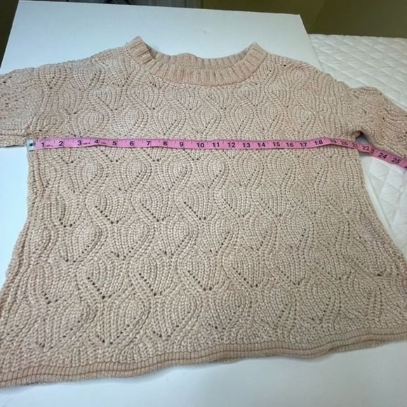 LC Lauren Conrad Brook Beige/Blush Pink Chenille Sweater Bell Sleeve Size Small - Picture 7 of 13